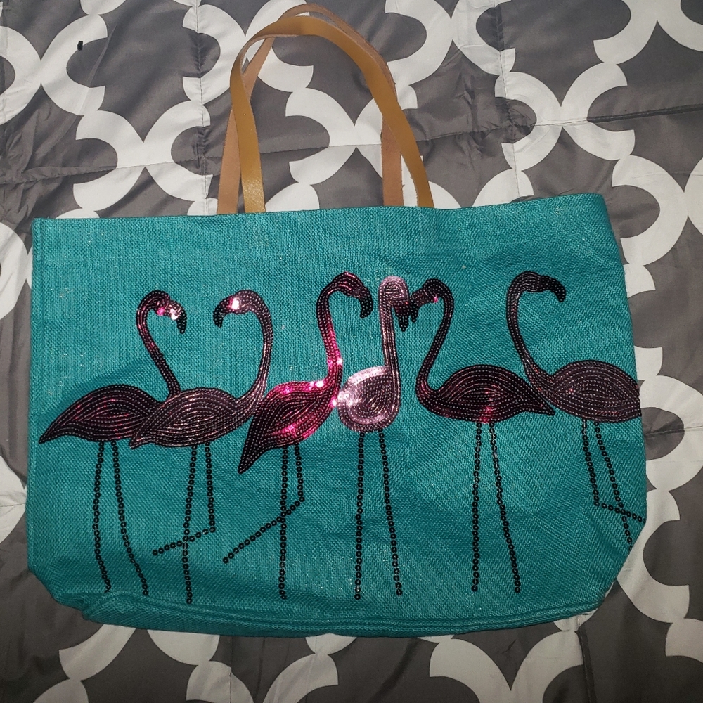 Mud Pie Flamingos tote bag